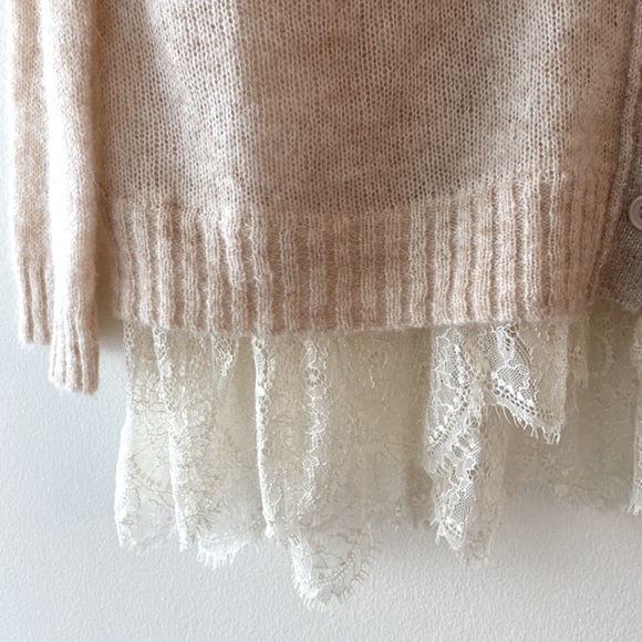 Anthropologie Saturday Sunday Lace Hem Alpaca Blend Cardigan - Picture 8 of 13